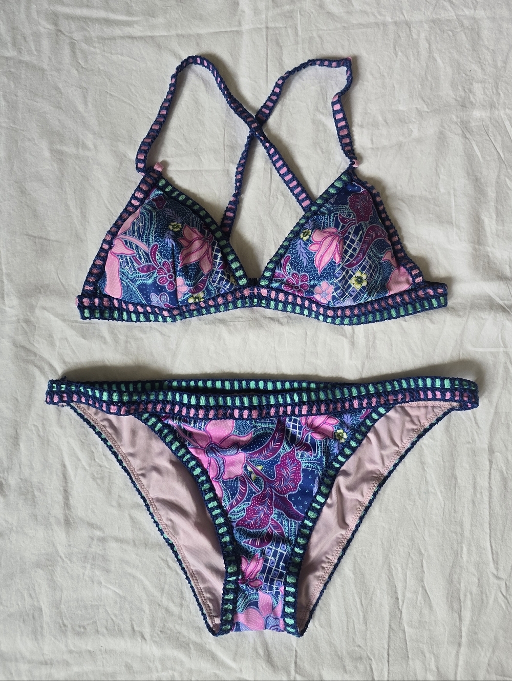 VS Floral Crochet-Trim Bikini Set